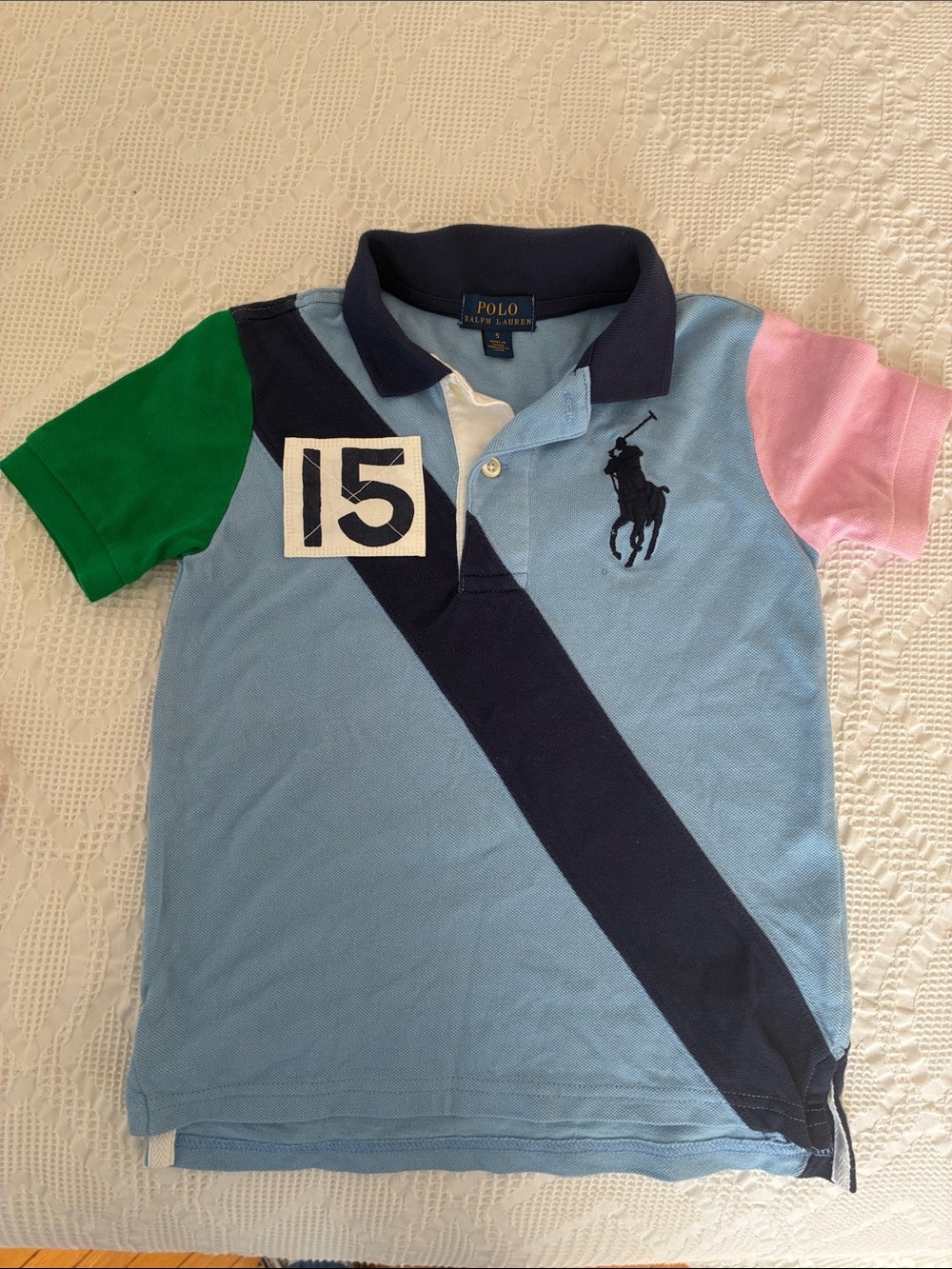 Ralph Lauren Kids Colorblock Polo Shirt - Light Blue/Green/Pink